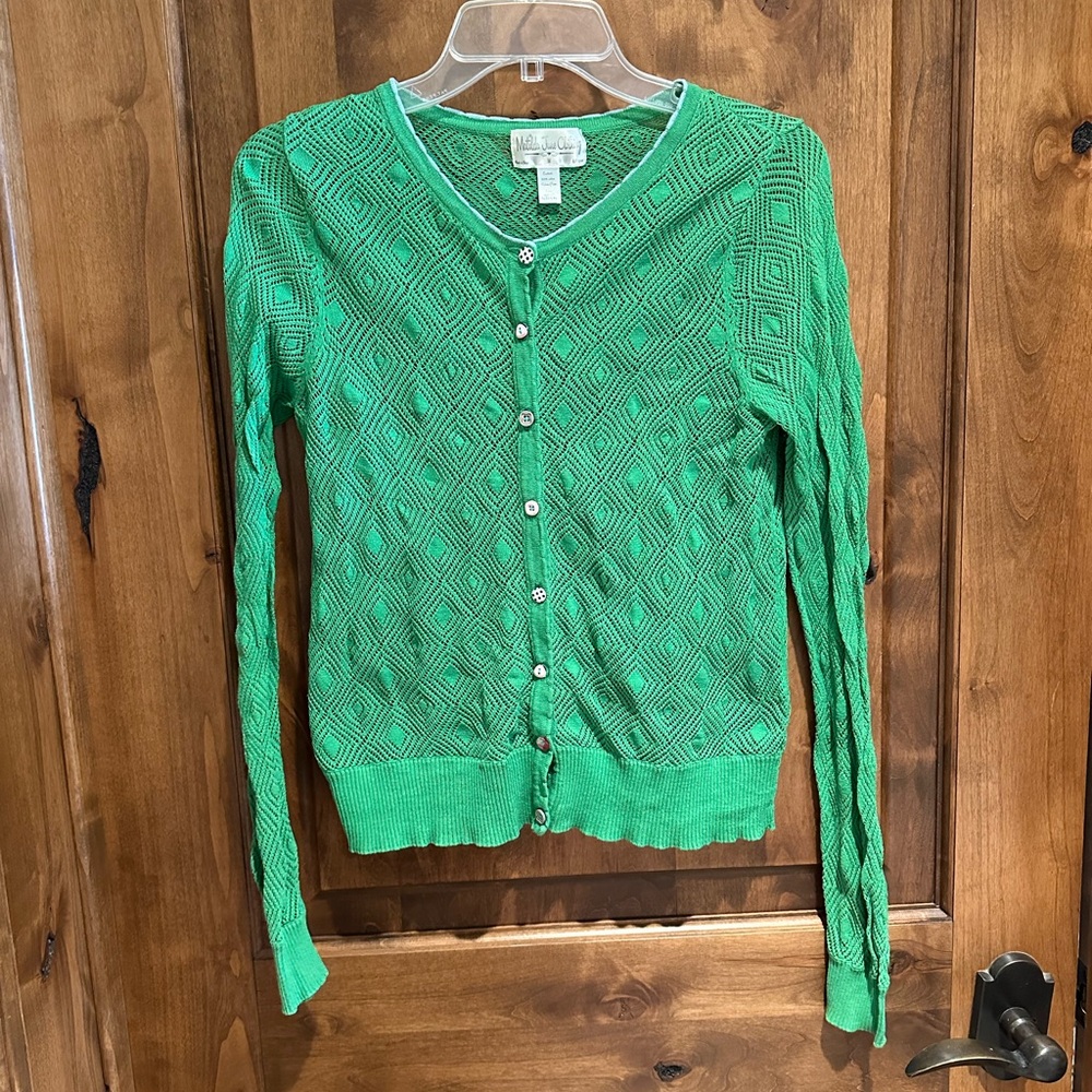 Matilda Jane Kelly Green Knit Cardigan Sweater with Cute Buttons Size M